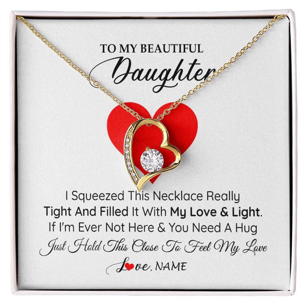 Forever Love Necklace 18K Yellow Gold Finish | 1 | Personalized To My Daughter Necklace from Mom Dad I Squeezed This Necklace Daughter Birthday Graduation Christmas Customized Gift Box Message Card | siriusteestore