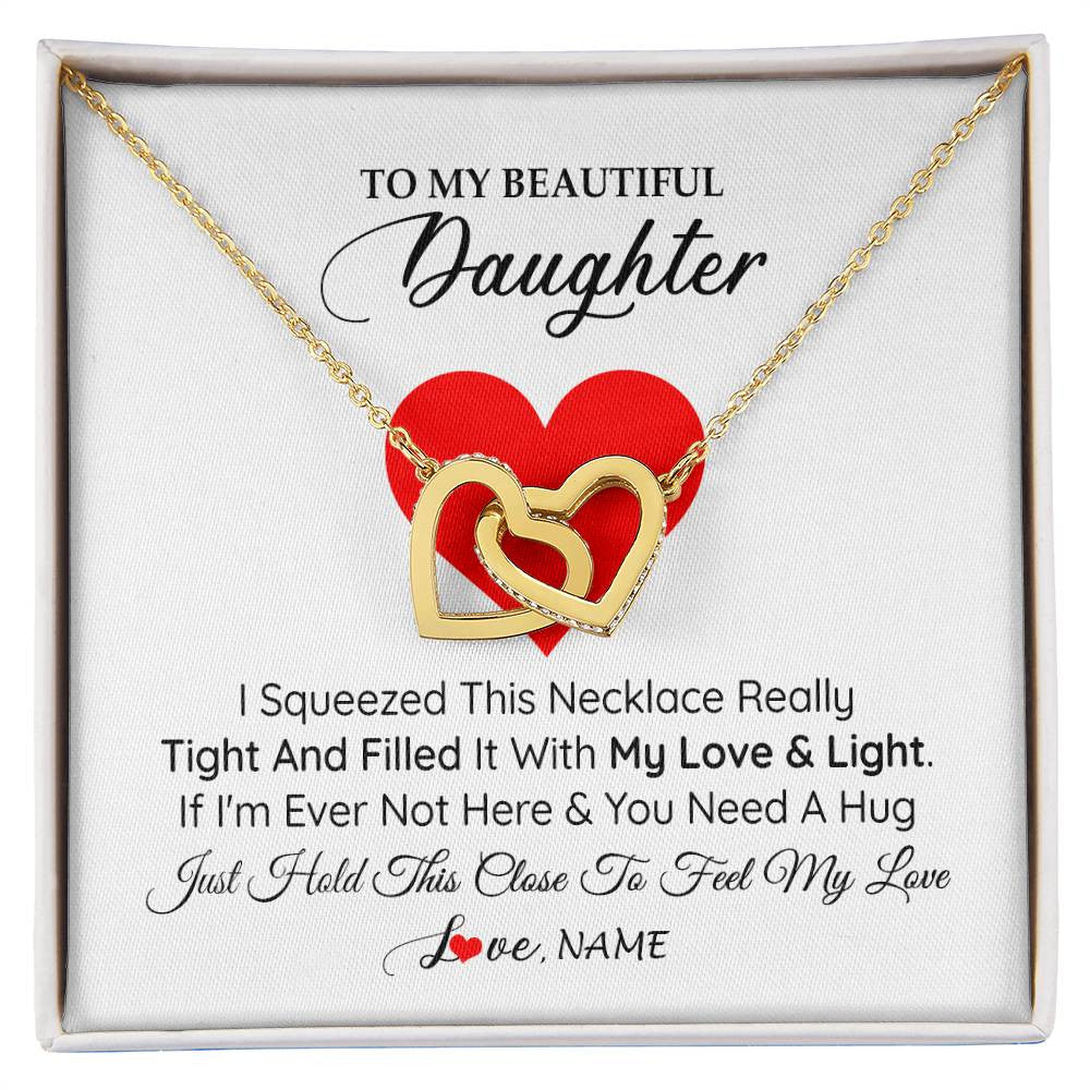 Interlocking Hearts Necklace 18K Yellow Gold Finish | 1 | Personalized To My Daughter Necklace from Mom Dad I Squeezed This Necklace Daughter Birthday Graduation Christmas Customized Gift Box Message Card | siriusteestore