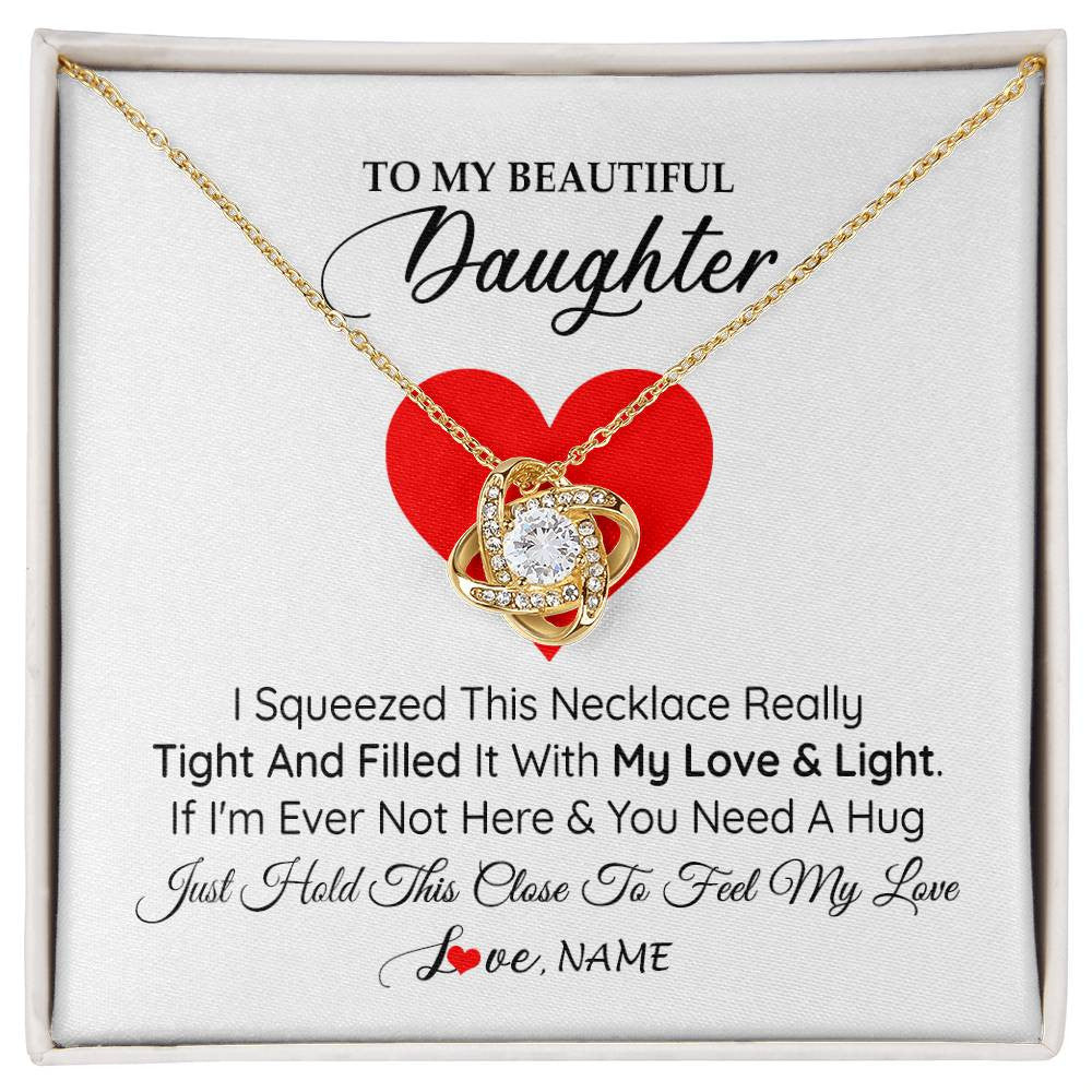 Love Knot Necklace 18K Yellow Gold Finish | 1 | Personalized To My Daughter Necklace from Mom Dad I Squeezed This Necklace Daughter Birthday Graduation Christmas Customized Gift Box Message Card | siriusteestore