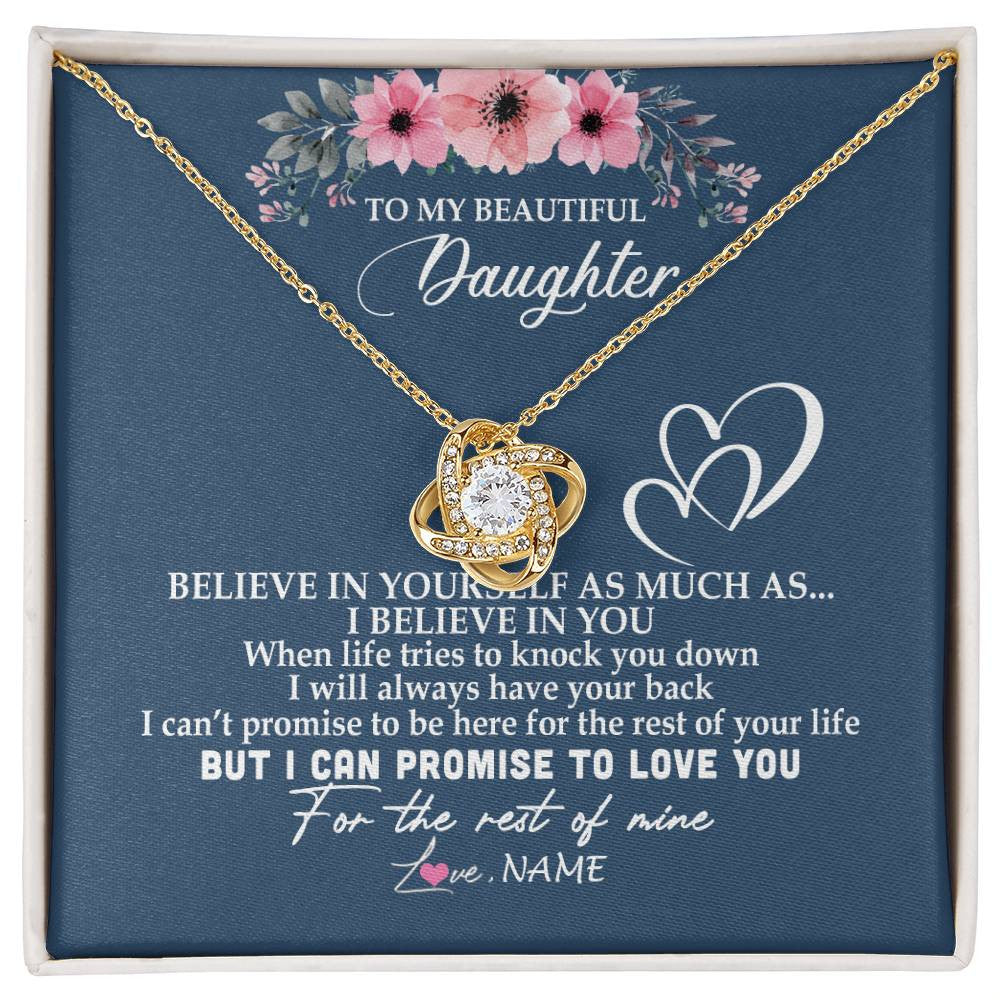 Love Knot Necklace 18K Yellow Gold Finish | Personalized To My Daughter Necklace from Mom Dad Mother Believe In Yourself Daughter Birthday Graduation Christmas Customized Message Card | siriusteestore