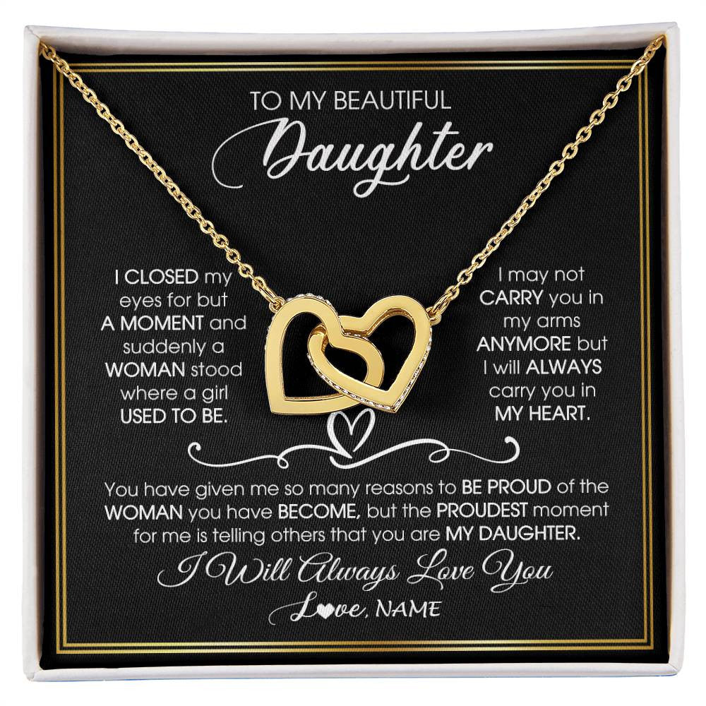 Interlocking Hearts Necklace 18K Yellow Gold Finish | 1 | Personalized To My Daughter Necklace from Mom Mother Dad I Closed My Eyes For A Moment Daughter Birthday Graduation Christmas Customized Gift Box Message Card | siriusteestore
