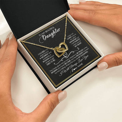 Interlocking Hearts Necklace 18K Yellow Gold Finish | 2 | Personalized To My Daughter Necklace from Mom Mother Dad I Closed My Eyes For A Moment Daughter Birthday Graduation Christmas Customized Gift Box Message Card | siriusteestore