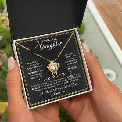 Love Knot Necklace 18K Yellow Gold Finish | 2 | Personalized To My Daughter Necklace from Mom Mother Dad I Closed My Eyes For A Moment Daughter Birthday Graduation Christmas Customized Gift Box Message Card | siriusteestore
