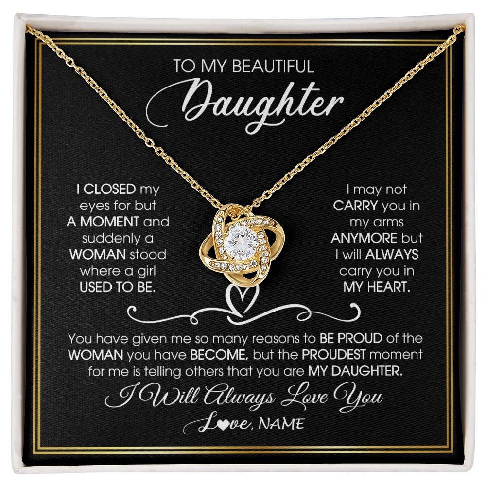 Love Knot Necklace 18K Yellow Gold Finish | 1 | Personalized To My Daughter Necklace from Mom Mother Dad I Closed My Eyes For A Moment Daughter Birthday Graduation Christmas Customized Gift Box Message Card | siriusteestore