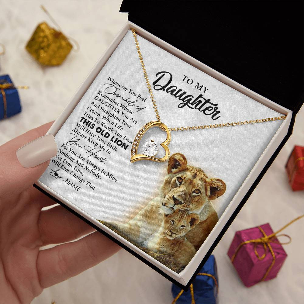 Forever Love Necklace 18K Yellow Gold Finish | 2 | Personalized To My Daughter Necklace from Mom Mother Whenever You Fell Overwhelmed Lion Daughter Birthday Graduation Christmas Customized Gift Box Message Card | siriusteestore