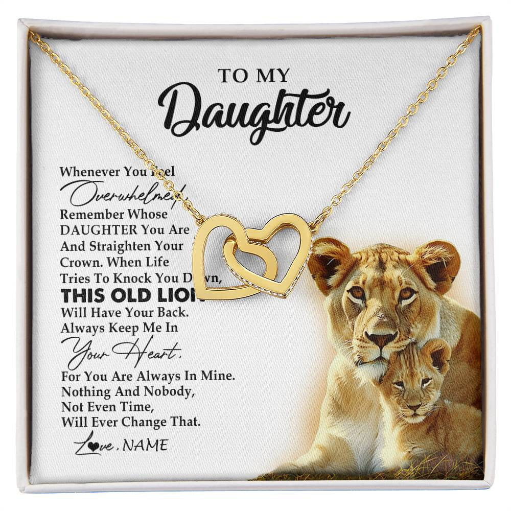 Interlocking Hearts Necklace 18K Yellow Gold Finish | 1 | Personalized To My Daughter Necklace from Mom Mother Whenever You Fell Overwhelmed Lion Daughter Birthday Graduation Christmas Customized Gift Box Message Card | siriusteestore