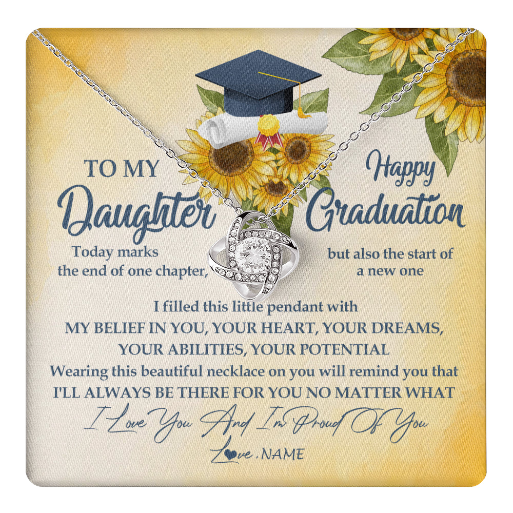 Love Knot Necklace 14K White Gold Finish | 1 | Personalized To My Daughter On Her Graduation Day Necklace Flower I Love You I'm Proud Of You Class of 2024 Daughter Jewelry Customized Gift Box Message Card | siriusteestore