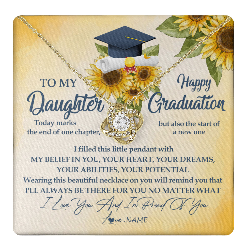 Love Knot Necklace 18K Yellow Gold Finish | 1 | Personalized To My Daughter On Her Graduation Day Necklace Flower I Love You I'm Proud Of You Class of 2024 Daughter Jewelry Customized Gift Box Message Card | siriusteestore