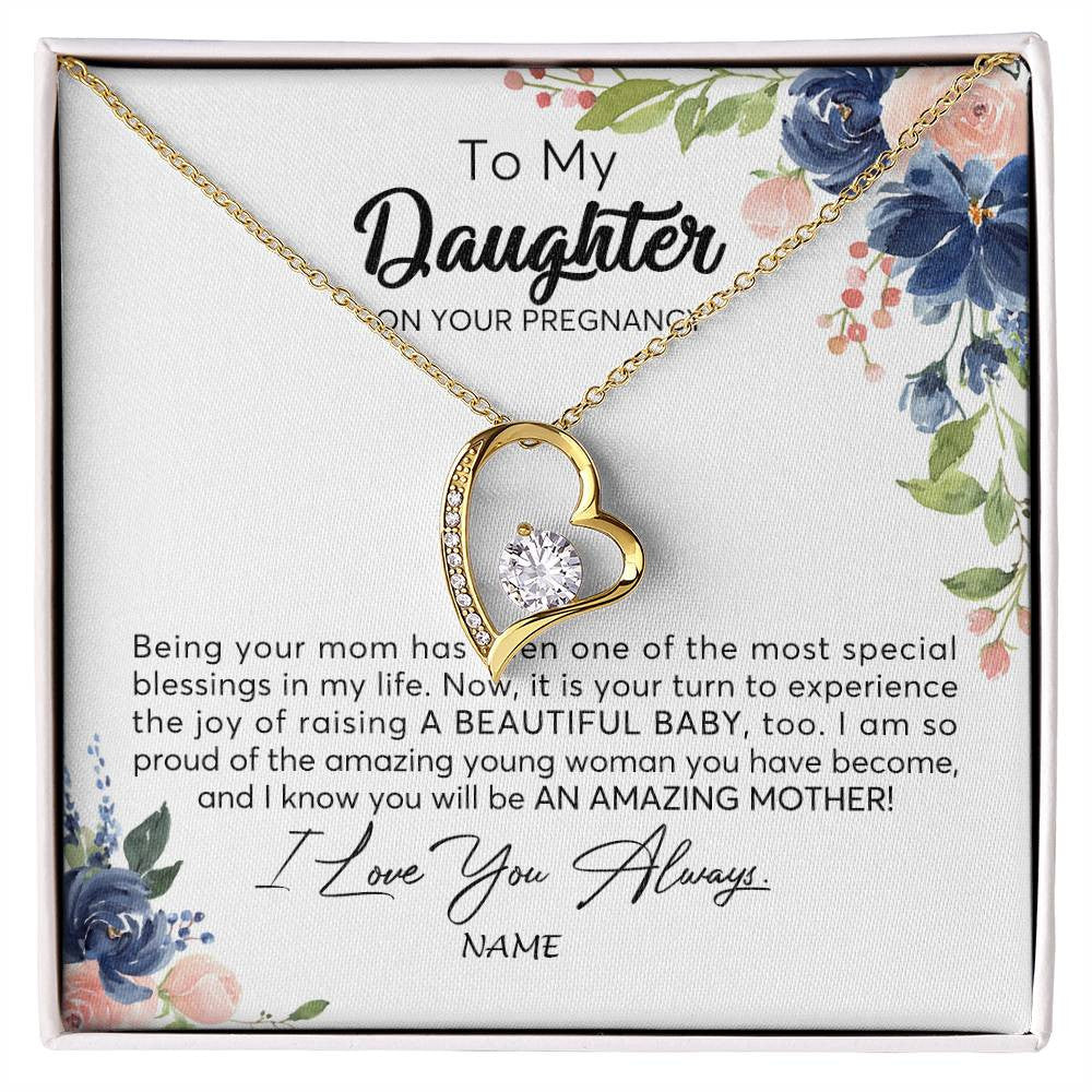 Forever Love Necklace 18K Yellow Gold Finish | 1 | Personalized To My Daughter On Your Pregnany Necklace You Will Be Amazing Mother Mama New Mom First Time Mothers Day Jewelry Customized Gift Box Message Card | siriusteestore