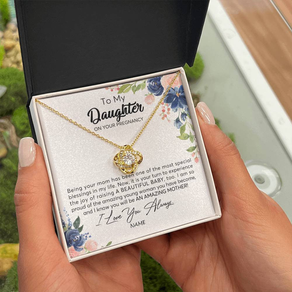 Love Knot Necklace 18K Yellow Gold Finish | 2 | Personalized To My Daughter On Your Pregnany Necklace You Will Be Amazing Mother Mama New Mom First Time Mothers Day Jewelry Customized Gift Box Message Card | siriusteestore