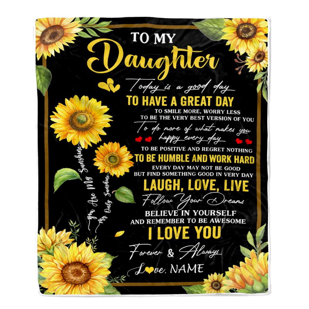 Personalized To My Daughter Sunflower Blanket From Mom Mother Every Day Laugh Love Live Daughter Birthday Gifts Graduation Christmas Customized Fleece Blanket | siriusteestore