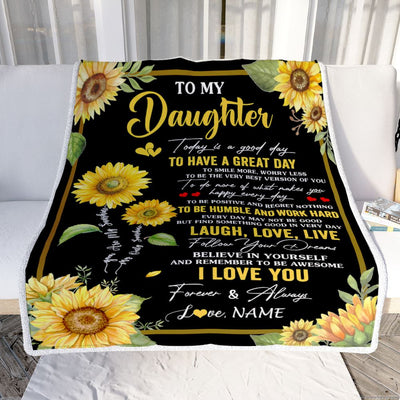 Personalized To My Daughter Sunflower Blanket From Mom Mother Every Day Laugh Love Live Daughter Birthday Gifts Graduation Christmas Customized Fleece Blanket | siriusteestore