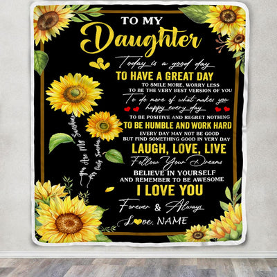 Personalized To My Daughter Sunflower Blanket From Mom Mother Every Day Laugh Love Live Daughter Birthday Gifts Graduation Christmas Customized Fleece Blanket | siriusteestore