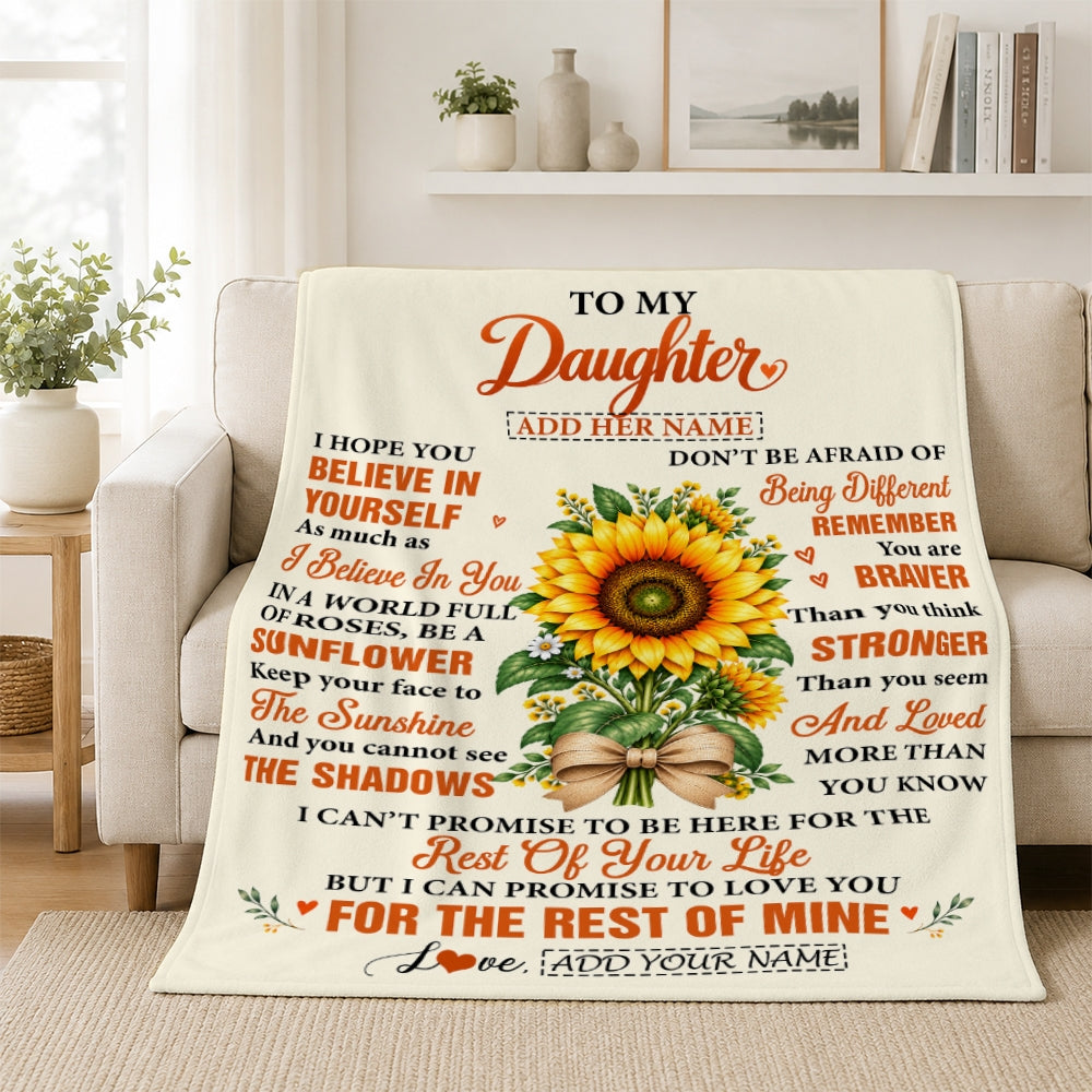 Personalized To My Daughter Sunflower From Mom Dad Blanket Inspirational Birthday Idea Daughter Gift Graduation Christmas Custom Fleece Throw Blanket | siriusteestore