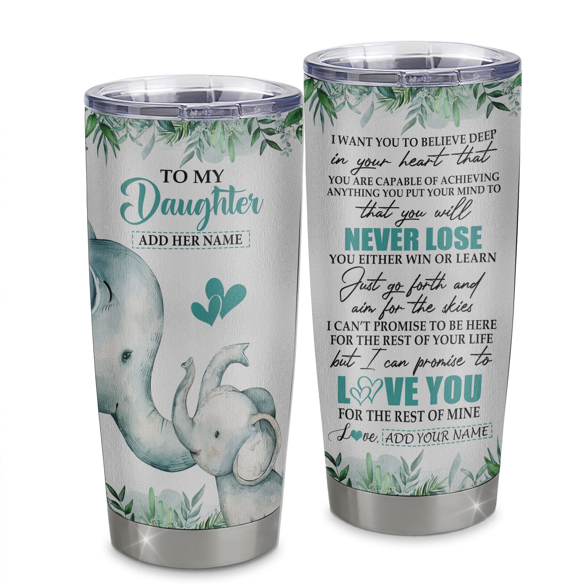 Personalized To My Daughter Tumbler From Mom Dad Mother You Will Never Lose Elephant Daughter Birthday Gifts Graduation Christmas Custom Stainless Steel Cup Travel Mug | siriusteestore