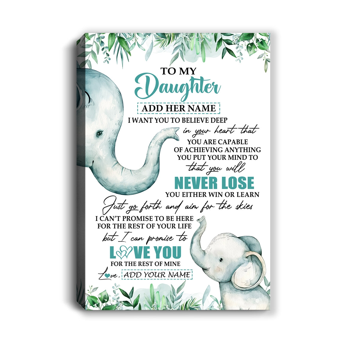 Personalized To My Daughter Tumbler From Mom Dad Mother You Will Never Lose Elephant Daughter Birthday Gifts Graduation Christmas Custom Wall Art Print Framed Canvas | siriusteestore