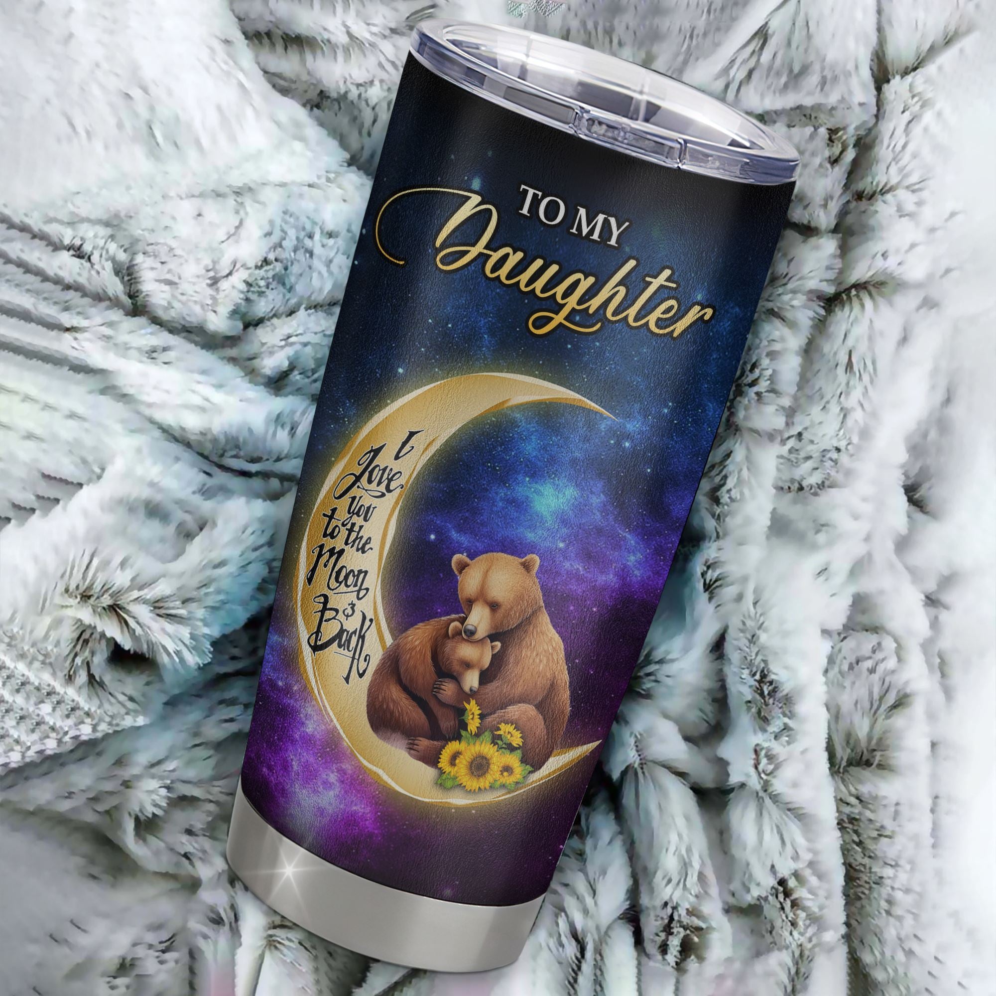 Personalized To My Daughter Tumbler From Mom Mother Positive Energy Encourage Brave Little Bear Daughter Birthday Gifts Graduation Christmas Custom Travel Mug | siriusteestore