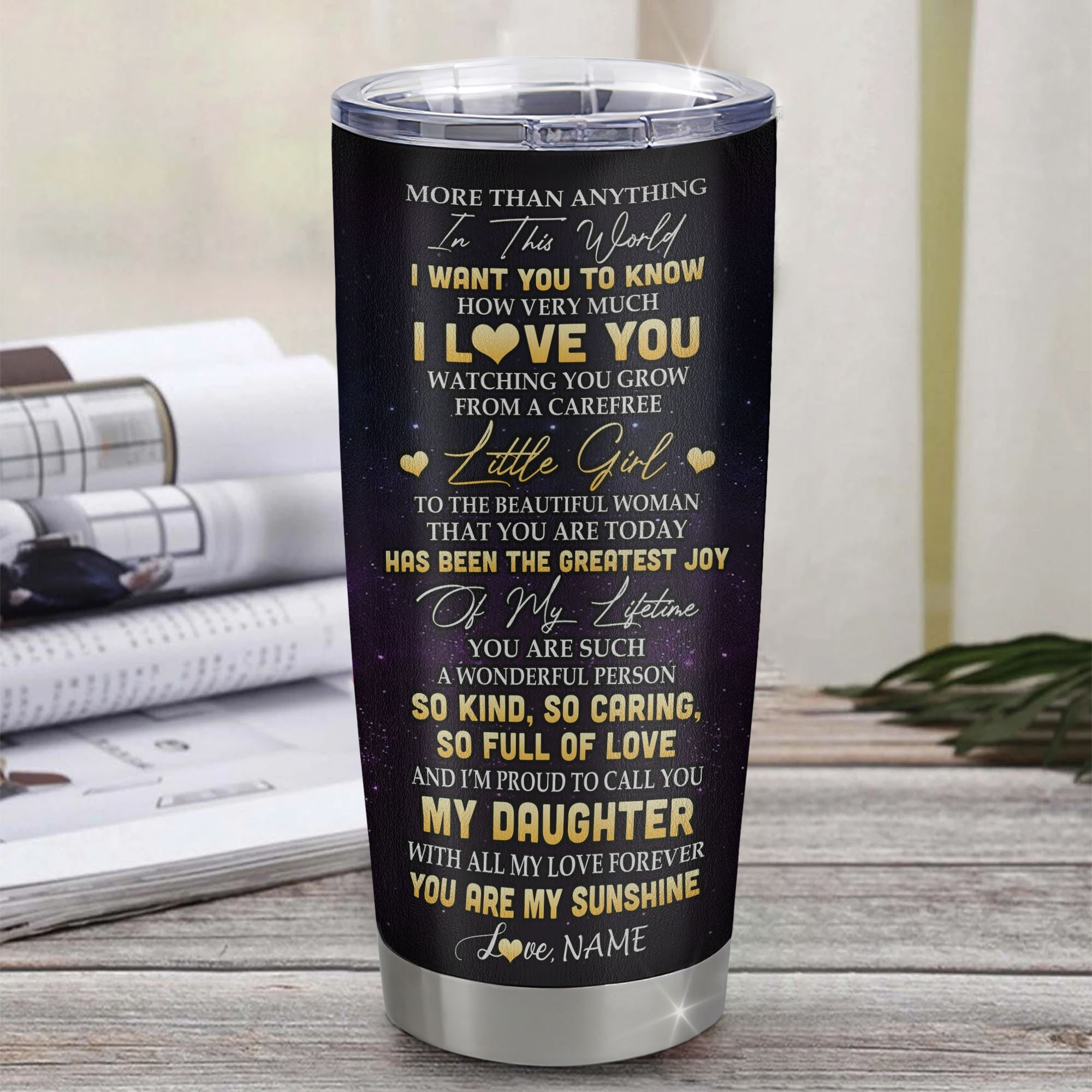 Personalized To My Daughter Tumbler From Mom Mother Positive Energy Encourage Brave Little Bear Daughter Birthday Gifts Graduation Christmas Custom Travel Mug | siriusteestore