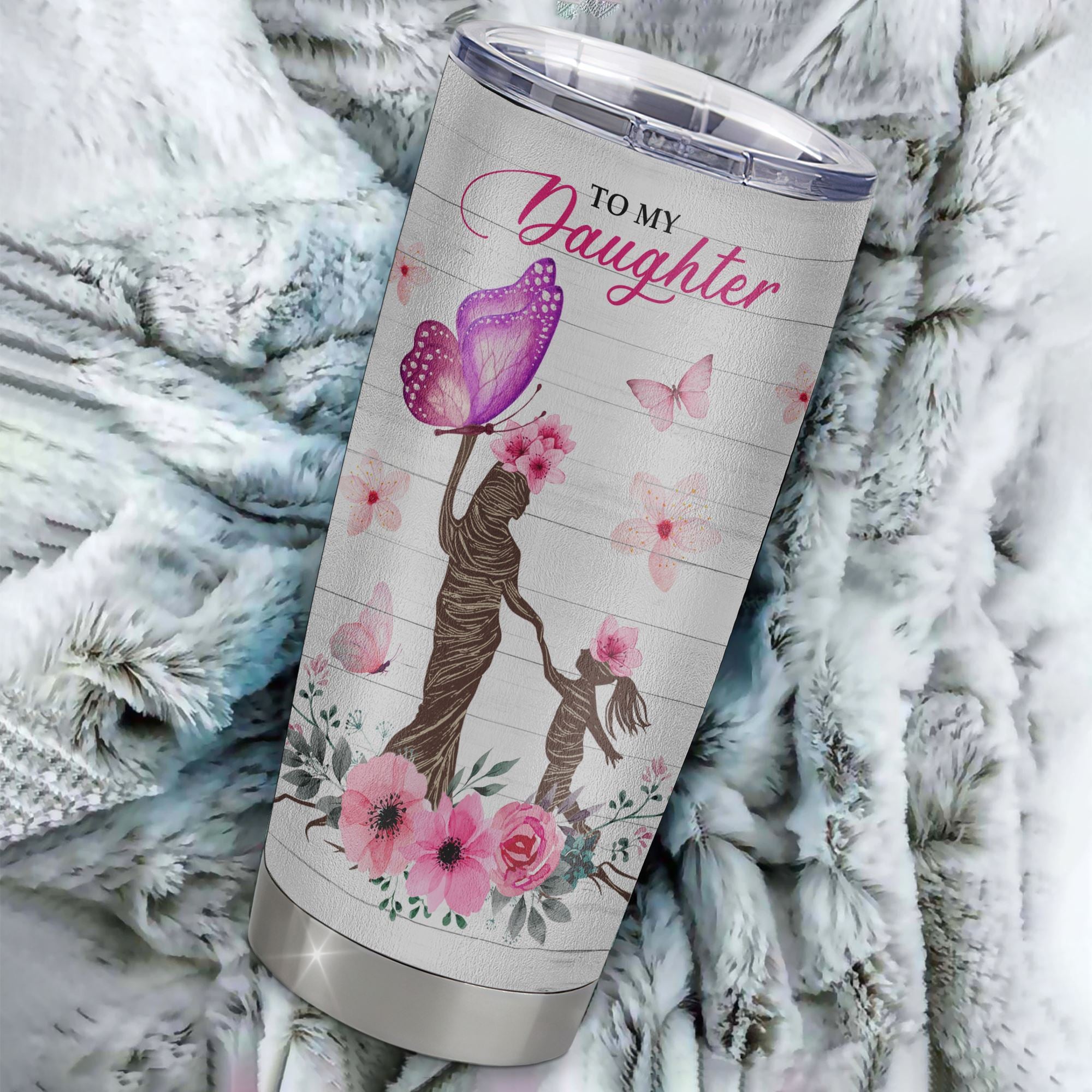 Personalized To My Daughter Tumbler From Mom Mother Stainless Steel Cup Wherever Your Journey Tree Butterfly Daughter Birthday Graduation Christmas Travel Mug | siriusteestore
