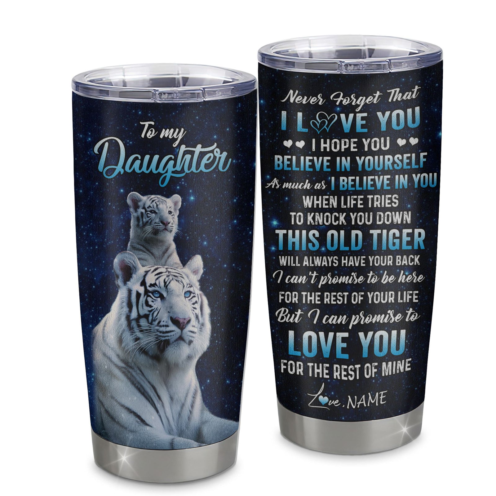 Personalized To My Daughter Tumbler Gift From Mom Dad Mother Stainless Steel Cup This Old Tiger Love You Daughter Birthday Graduation Christmas Travel Mug | siriusteestore