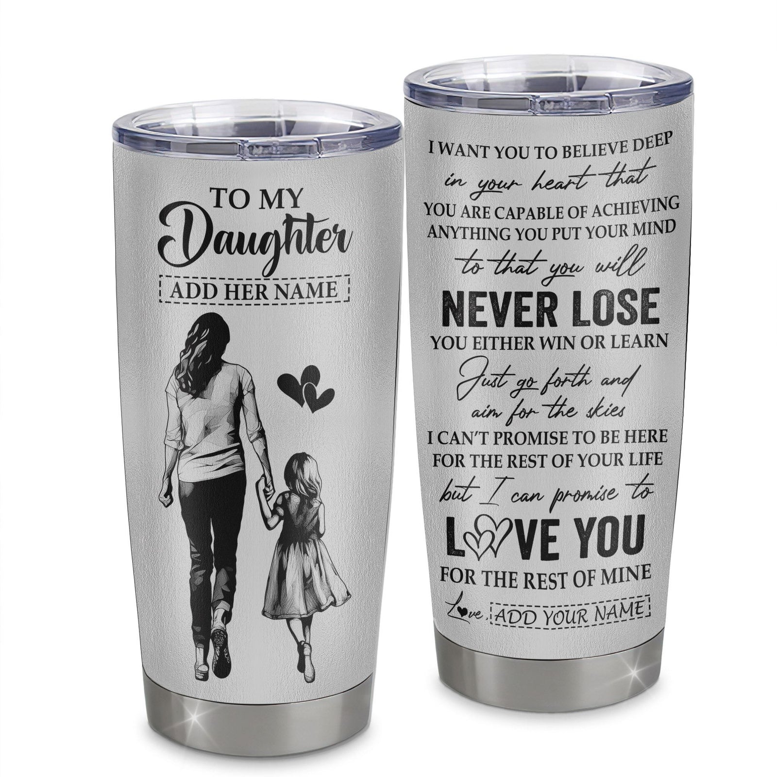 Personalized To My Daughter Tumbler You Will Never Lose From Mom Mother Daughter Birthday Gifts Graduation Christmas Custom Stainless Steel Cup Travel Mug | siriusteestore