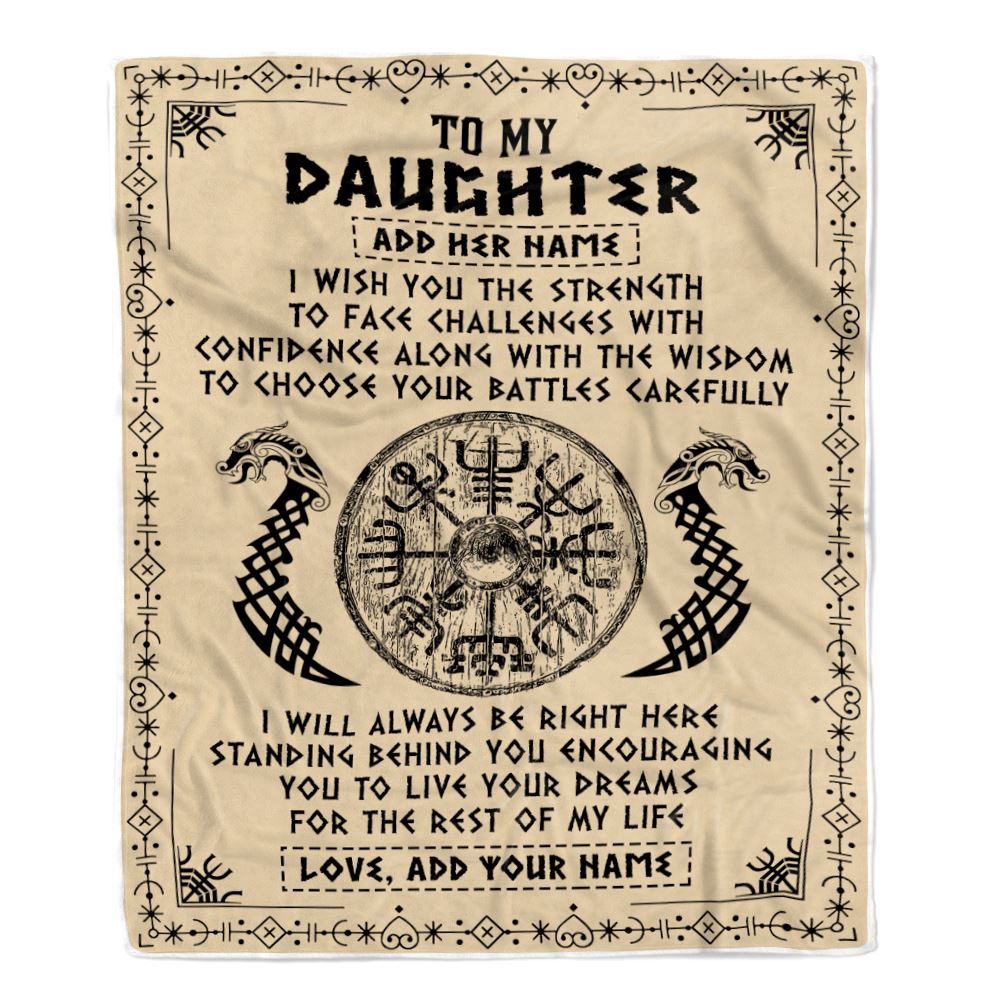 Personalized To My Daughter Viking Blanket From Mom Dad I Wish You The Strength Scandinavian Norse Runes Viking For Women Birthday Gifts Fleece Blanket | siriusteestore