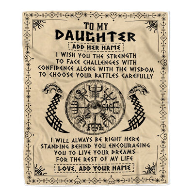 Personalized To My Daughter Viking Blanket From Mom Dad I Wish You The Strength Scandinavian Norse Runes Viking For Women Birthday Gifts Fleece Blanket | siriusteestore