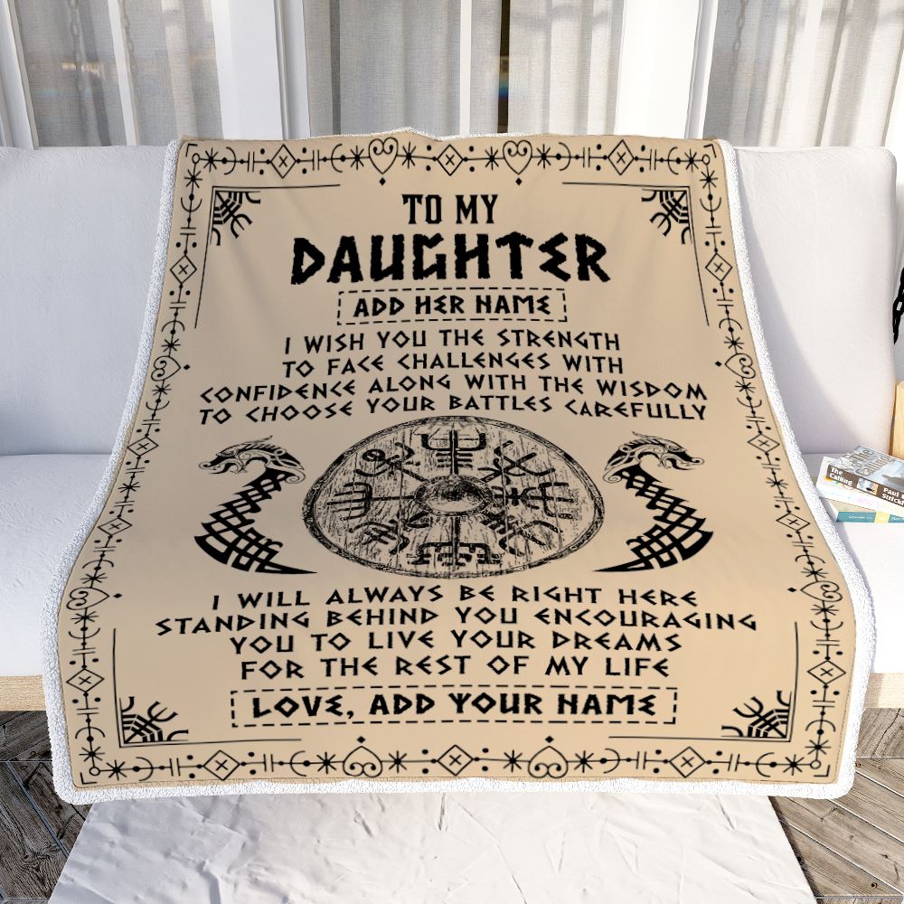 Personalized To My Daughter Viking Blanket From Mom Dad I Wish You The Strength Scandinavian Norse Runes Viking For Women Birthday Gifts Fleece Blanket | siriusteestore