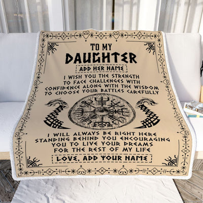 Personalized To My Daughter Viking Blanket From Mom Dad I Wish You The Strength Scandinavian Norse Runes Viking For Women Birthday Gifts Fleece Blanket | siriusteestore