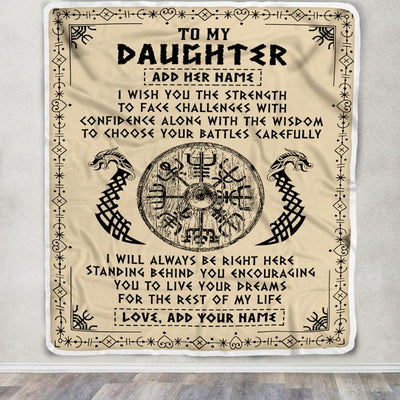 Personalized To My Daughter Viking Blanket From Mom Dad I Wish You The Strength Scandinavian Norse Runes Viking For Women Birthday Gifts Fleece Blanket | siriusteestore