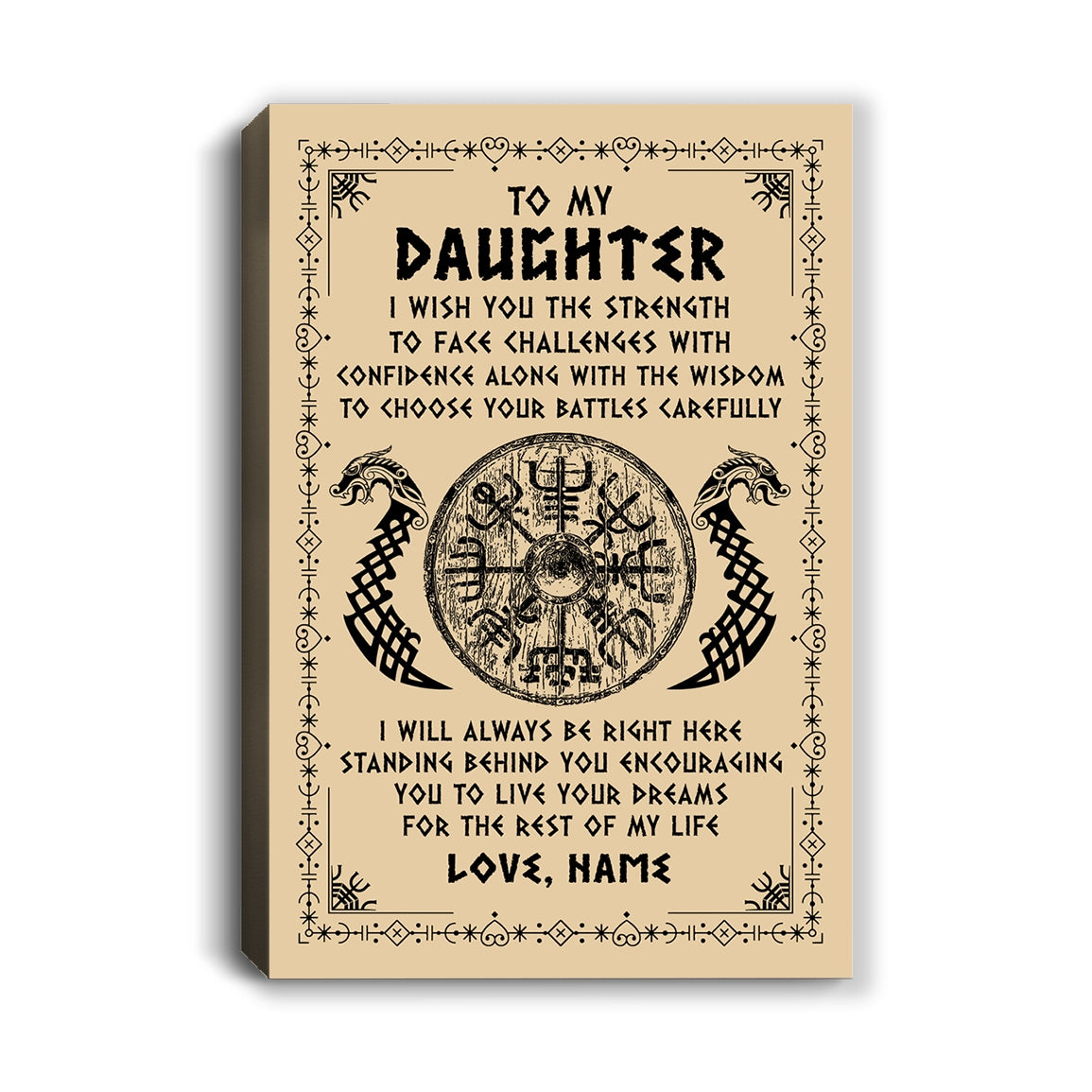 Personalized To My Daughter Viking Canvas I Wish You The Strength Scandinavian Norse Runes Viking For Women Birthday Gifts Christmas Custom Wall Art Print Framed Canvas | siriusteestore