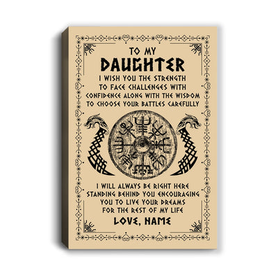 Personalized To My Daughter Viking Canvas I Wish You The Strength Scandinavian Norse Runes Viking For Women Birthday Gifts Christmas Custom Wall Art Print Framed Canvas | siriusteestore