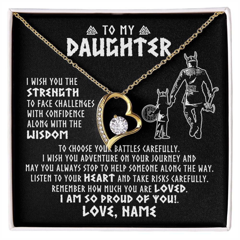 Forever Love Necklace 18K Yellow Gold Finish | 1 | Personalized To My Daughter Viking Necklace From Dad Father I Am So Proud Of You Runes Viking Daughter Birthday Christmas Customized Gift Box Message Card | siriusteestore