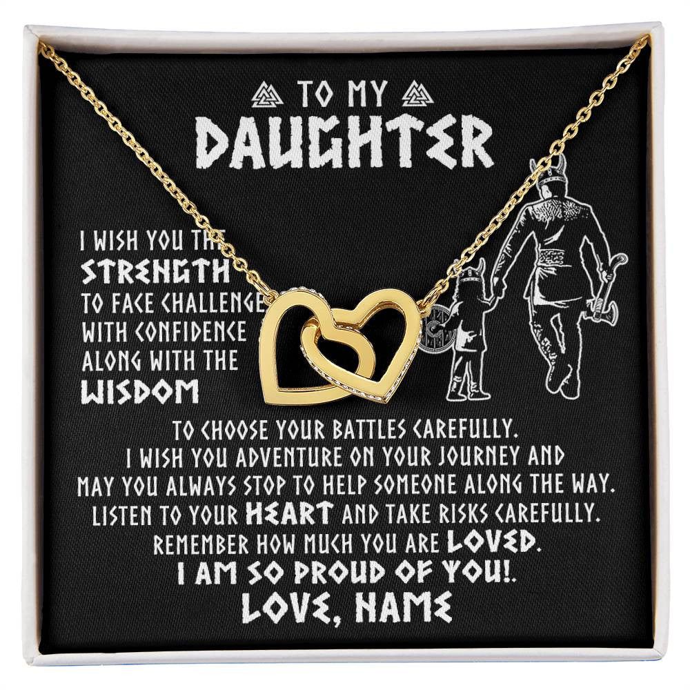 Interlocking Hearts Necklace 18K Yellow Gold Finish | 1 | Personalized To My Daughter Viking Necklace From Dad Father I Am So Proud Of You Runes Viking Daughter Birthday Christmas Customized Gift Box Message Card | siriusteestore