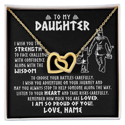 Interlocking Hearts Necklace 18K Yellow Gold Finish | 1 | Personalized To My Daughter Viking Necklace From Dad Father I Am So Proud Of You Runes Viking Daughter Birthday Christmas Customized Gift Box Message Card | siriusteestore