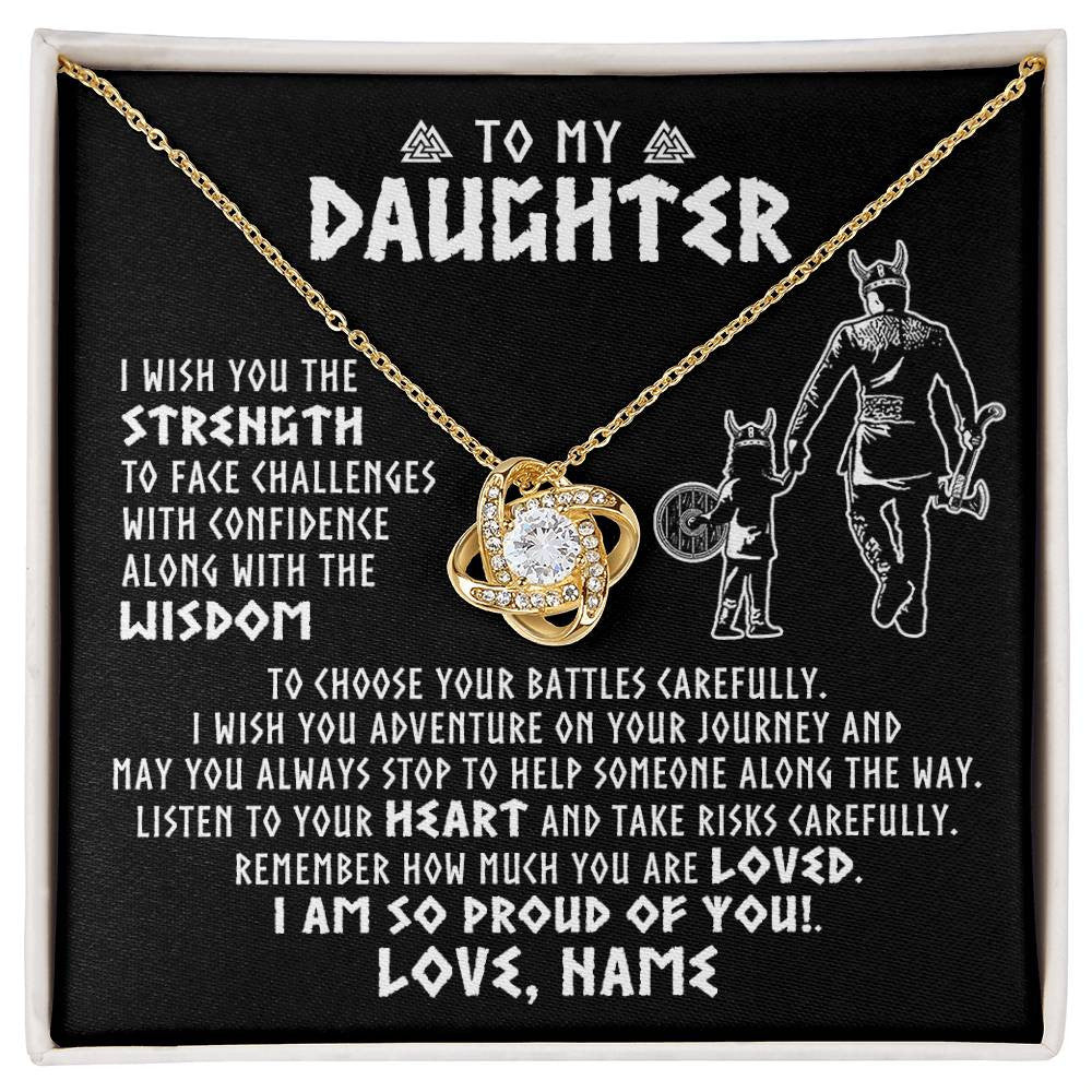 Love Knot Necklace 18K Yellow Gold Finish | 1 | Personalized To My Daughter Viking Necklace From Dad Father I Am So Proud Of You Runes Viking Daughter Birthday Christmas Customized Gift Box Message Card | siriusteestore