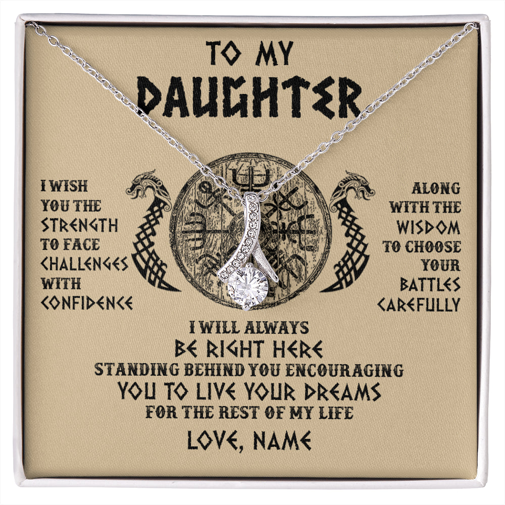 Alluring Beauty Necklace 14K White Gold Finish | 1 | Personalized To My Daughter Viking Necklace I Wish You The Strength Scandinavian Norse Runes Viking Women Birthday Christmas Customized Gift Box Message Card | siriusteestore