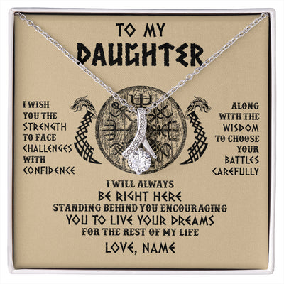 Alluring Beauty Necklace 14K White Gold Finish | 1 | Personalized To My Daughter Viking Necklace I Wish You The Strength Scandinavian Norse Runes Viking Women Birthday Christmas Customized Gift Box Message Card | siriusteestore