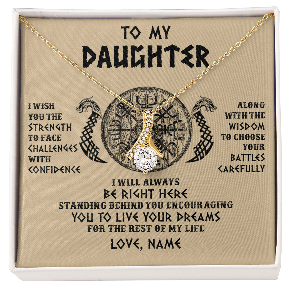 Alluring Beauty Necklace 18K Yellow Gold Finish | 1 | Personalized To My Daughter Viking Necklace I Wish You The Strength Scandinavian Norse Runes Viking Women Birthday Christmas Customized Gift Box Message Card | siriusteestore