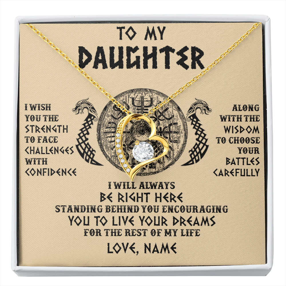 Forever Love Necklace 18K Yellow Gold Finish | 1 | Personalized To My Daughter Viking Necklace I Wish You The Strength Scandinavian Norse Runes Viking Women Birthday Christmas Customized Gift Box Message Card | siriusteestore
