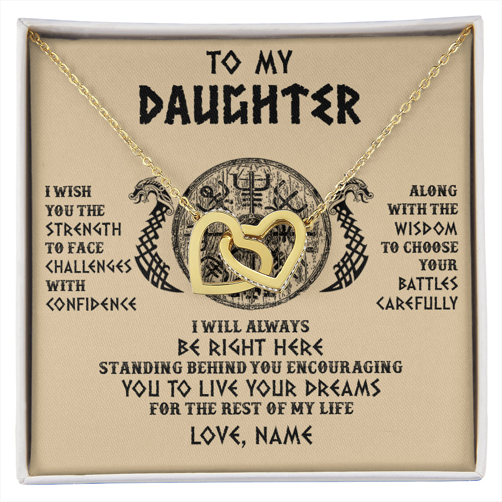 Interlocking Hearts Necklace 18K Yellow Gold Finish | 1 | Personalized To My Daughter Viking Necklace I Wish You The Strength Scandinavian Norse Runes Viking Women Birthday Christmas Customized Gift Box Message Card | siriusteestore