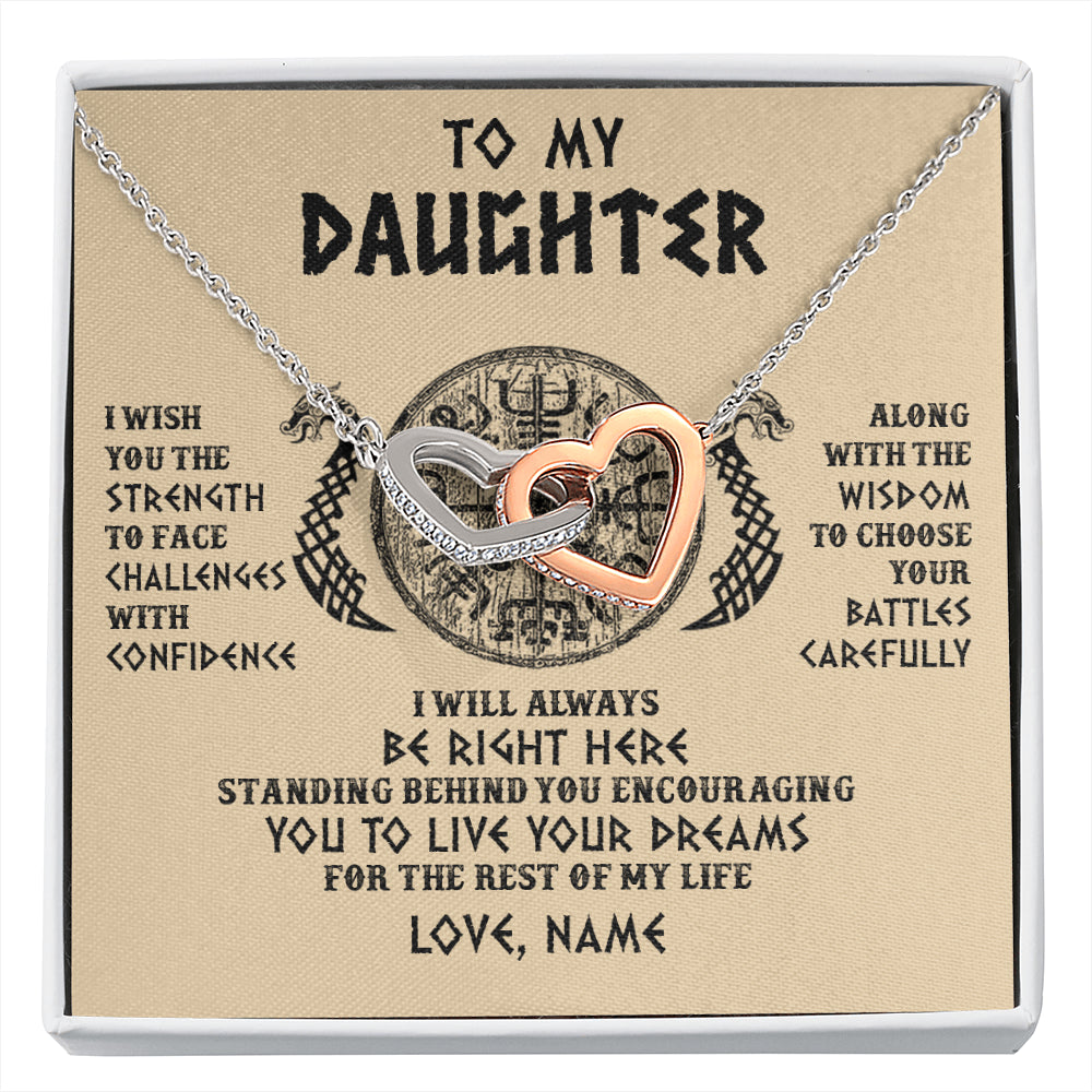 Interlocking Hearts Necklace Stainless Steel & Rose Gold Finish | 1 | Personalized To My Daughter Viking Necklace I Wish You The Strength Scandinavian Norse Runes Viking Women Birthday Christmas Customized Gift Box Message Card | siriusteestore