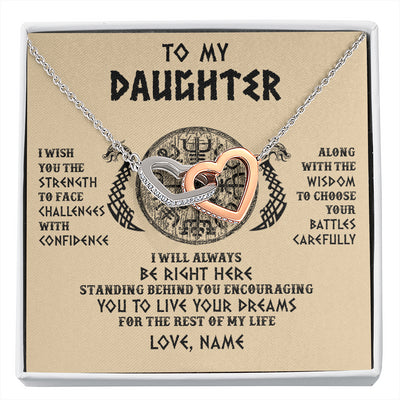 Interlocking Hearts Necklace Stainless Steel & Rose Gold Finish | 1 | Personalized To My Daughter Viking Necklace I Wish You The Strength Scandinavian Norse Runes Viking Women Birthday Christmas Customized Gift Box Message Card | siriusteestore