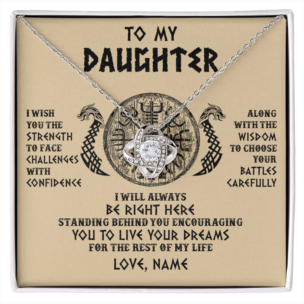 Love Knot Necklace 14K White Gold Finish | 1 | Personalized To My Daughter Viking Necklace I Wish You The Strength Scandinavian Norse Runes Viking Women Birthday Christmas Customized Gift Box Message Card | siriusteestore