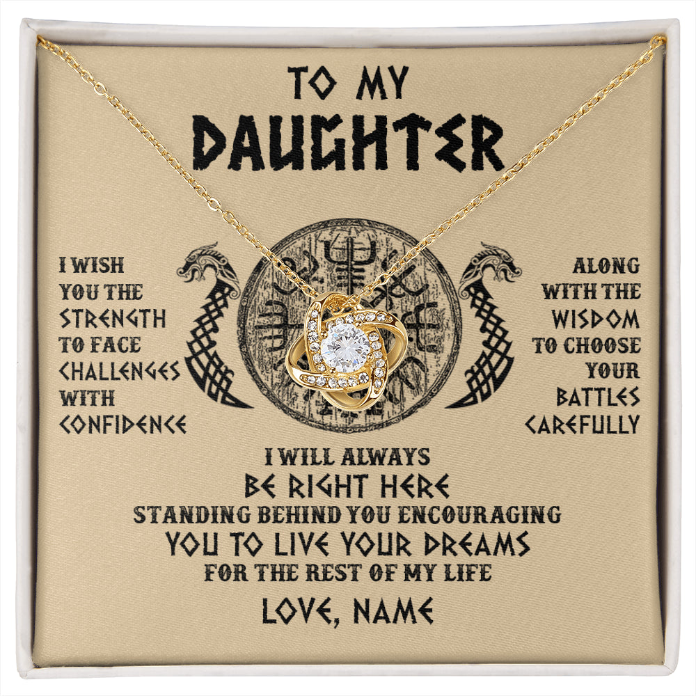 Love Knot Necklace 18K Yellow Gold Finish | 1 | Personalized To My Daughter Viking Necklace I Wish You The Strength Scandinavian Norse Runes Viking Women Birthday Christmas Customized Gift Box Message Card | siriusteestore