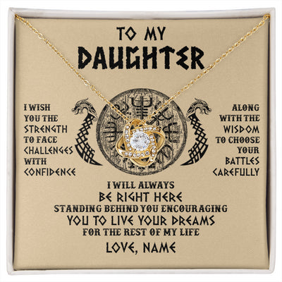 Love Knot Necklace 18K Yellow Gold Finish | 1 | Personalized To My Daughter Viking Necklace I Wish You The Strength Scandinavian Norse Runes Viking Women Birthday Christmas Customized Gift Box Message Card | siriusteestore