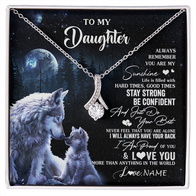Alluring Beauty Necklace 14K White Gold Finish | 1 | Personalized To My Daughter Wolf Necklace From Dad Mom Mother Always Remember Daughter Birthday Graduation Christmas Customized Gift Box Message Card | siriusteestore