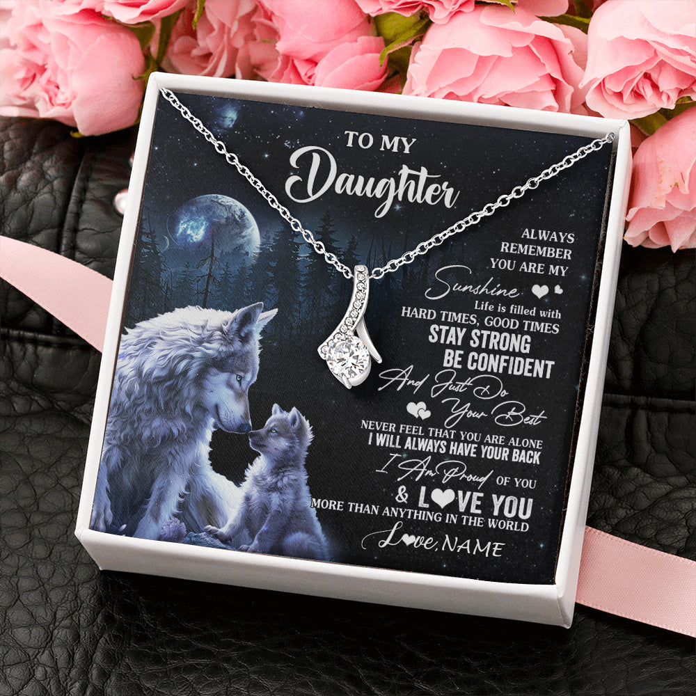 Alluring Beauty Necklace 14K White Gold Finish | 2 | Personalized To My Daughter Wolf Necklace From Dad Mom Mother Always Remember Daughter Birthday Graduation Christmas Customized Gift Box Message Card | siriusteestore