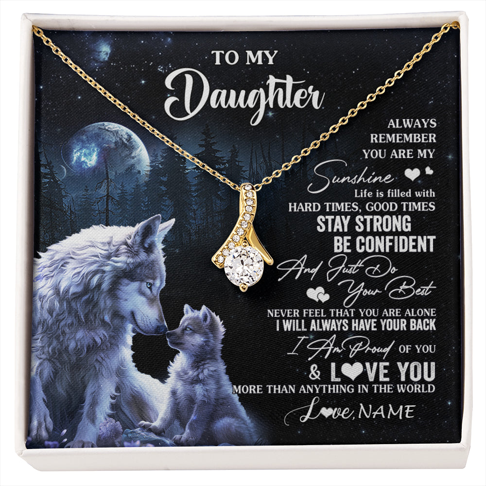 Alluring Beauty Necklace 18K Yellow Gold Finish | 1 | Personalized To My Daughter Wolf Necklace From Dad Mom Mother Always Remember Daughter Birthday Graduation Christmas Customized Gift Box Message Card | siriusteestore