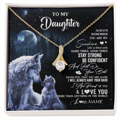 Alluring Beauty Necklace 18K Yellow Gold Finish | 1 | Personalized To My Daughter Wolf Necklace From Dad Mom Mother Always Remember Daughter Birthday Graduation Christmas Customized Gift Box Message Card | siriusteestore